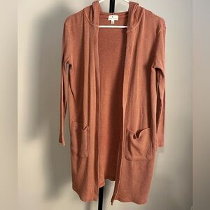 EUC True Craft Women's Terracotta Brown Hooded Cardigan Open Front Pockets XS